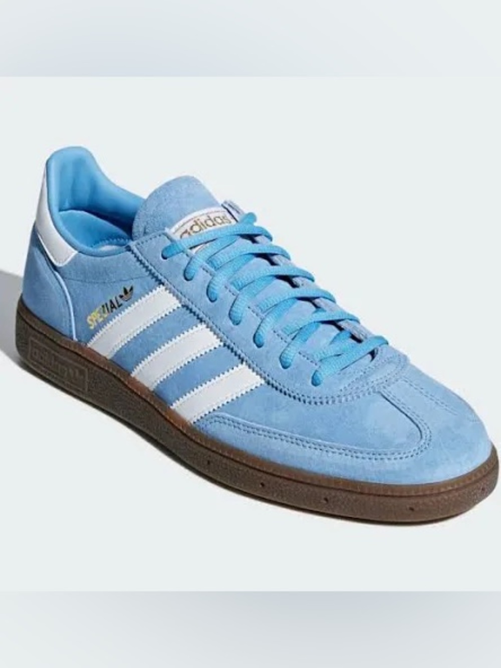 adidas Women's Light Blue Suede Sneakers with White Stripes